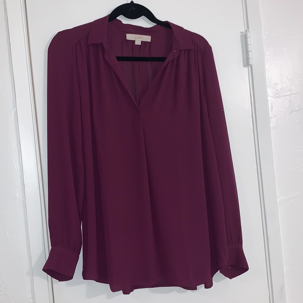 Loft Eggplant Long Sleeve Blouse size S